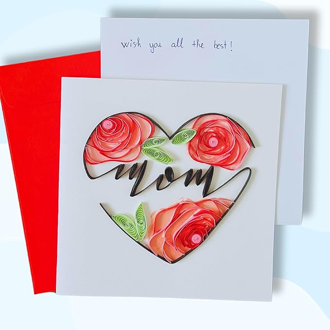 Quilling Cards, handmade card, quilled cards with Handmade Art for all occasions: quilling birthday card for women, Birthday card, mother... colorful heart design (Mom)