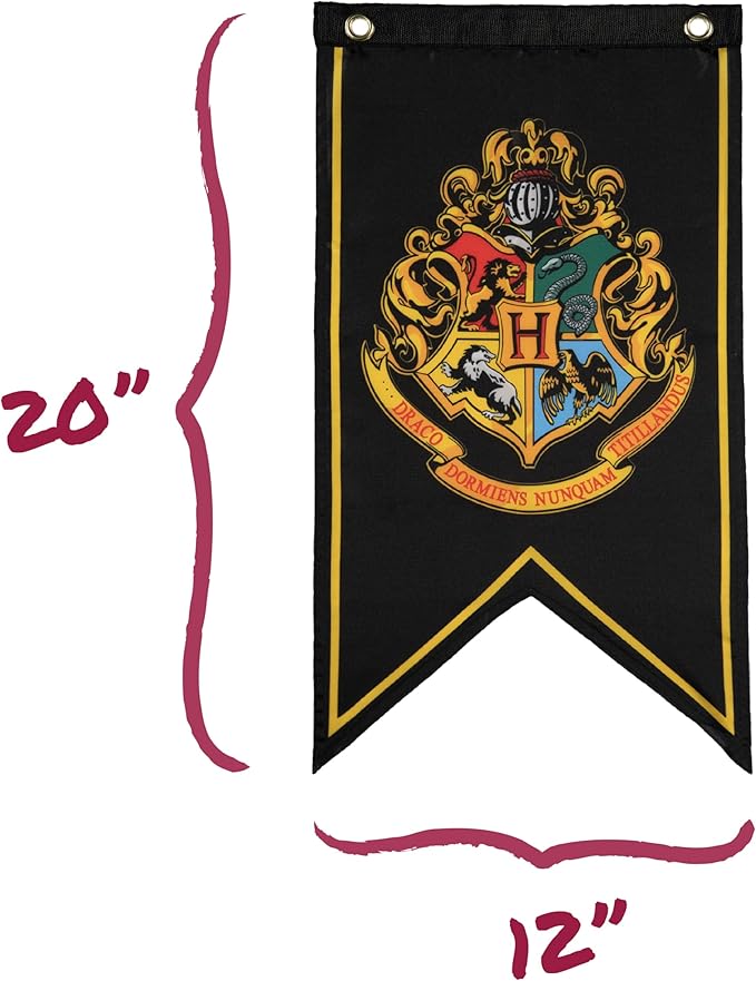 Conquest Journals Harry Potter Wizarding House Banner Flag Set, 12'' x 20'' Polyester Flags, Set of 5 Includes Hogwarts Crest, Gryffindor, Slytherin, Ravenclaw & Hufflepuff Banners, Birthday Party