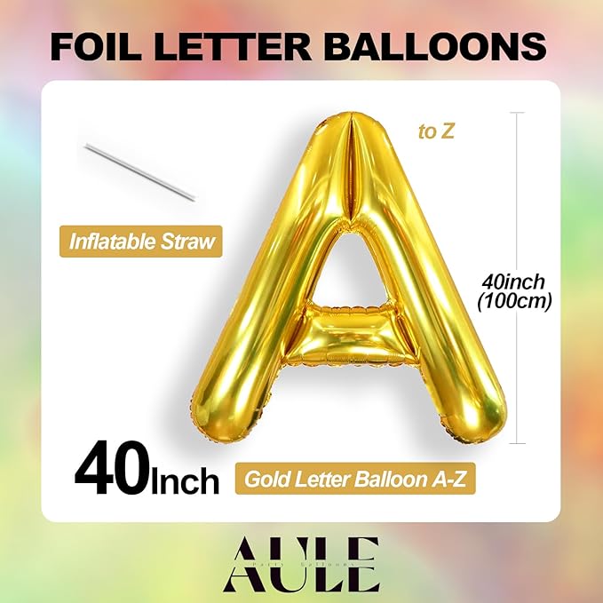 AULE 40 Inch Big Letter Balloon Gold R Large Foil Helium Alphabet Balloons A-Z for Birthday Anniversary Graduation New Year Party Decoration Supplies