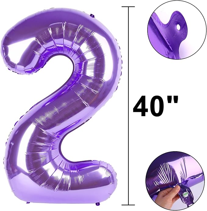 40 Inch Balloon Number 2 Purple Big Foil Helium Balloons Giant Mylar Number 2nd for 12 20 22st Birthday Anniversary Party Decorations Supplies