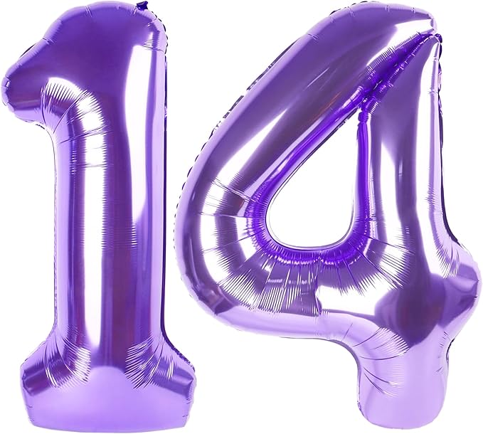 Purple Number 14 Balloon 40 inch, 14 Number Balloons, 14th Purple Birthday Decorations, 14 Year Old Girls Boys Party Supplies