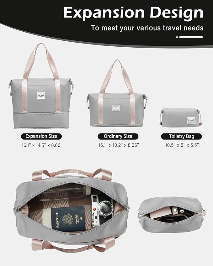 LONG VACATION 6 Piece Luggage Set Carry on Suitcase with ABS+PC hardshell, Spinner Wheels & YKK Zipper TSA Lock (GREY-PINK, 6 piece set)