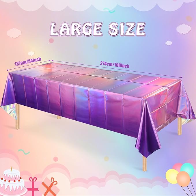 1 Pack Ombre Iridescent Pink and Purple Plastic Tablecloths, Shiny Disposable Laser Rectangle Table Covers Holographic Foil Tablecloth Iridescent Kpop Birthday Bridal Party Decoration, 54x108 Inch
