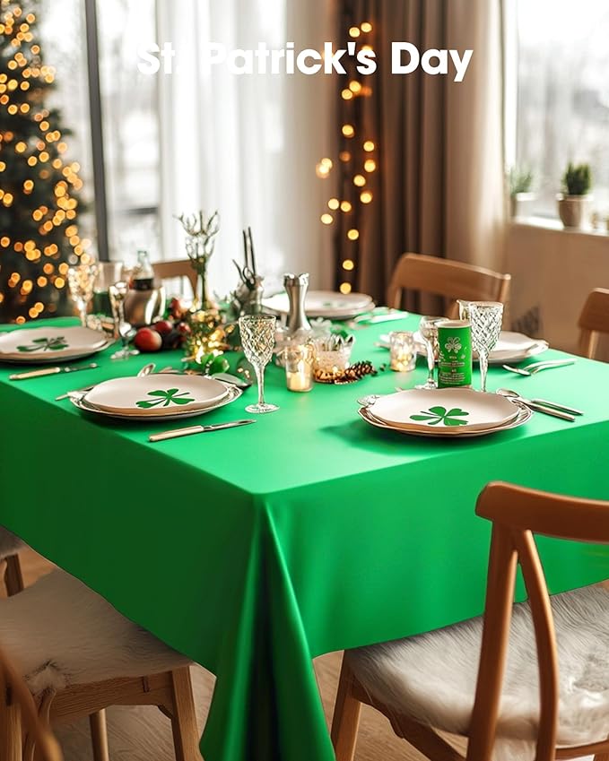 Pureegg Plastic Table Cloth Disposable 10 Pack, 54 x 108 Inch Table Cloths, St Patricks Day, Christmas Decorations, Tablecloths, Rectangle, Forest, Plastic Cover, Leakproof & Sturdy, Green
