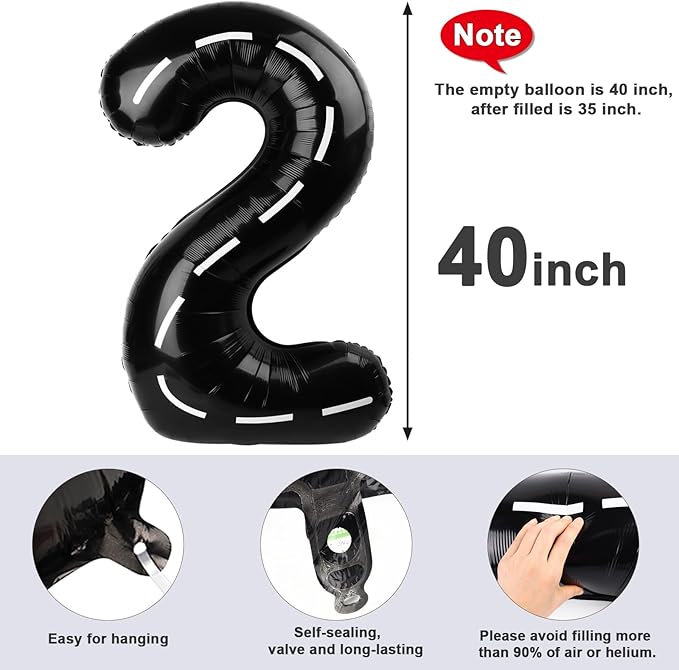 2 Numbers Balloon 40 Inch Line Black Two Balloon Number Birthday Decor, 2nd 12 21st Party Celebration Decorations Graduations Wedding Baby Shower