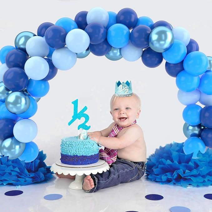 Patimate Blue Balloons Set, 50 pcs 12 inch Metallic Navy Blue, Pastel Light Blue Latex Balloons Kit for Happy Birthday Baby Shower Wedding Party Decorations for Men Boy