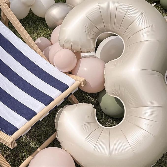 Beige 30 Balloon Numbers, 40 Inch Large Cream Foil Number 3 & 0 Balloons for Women, Self Inflating 30th Birthday Balloons for 30 Year Old Men Anniversary Birthday Party Decorations Supplies