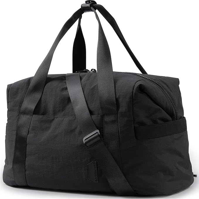 BAGSMART Gym Bag for Women, Carry on Weekender Overnight Bag, Travel Duffel Bags with Trolley Sleeve, Personal Item Travel Bag Tote Bag Workout Dance Bag(Black,Medium)