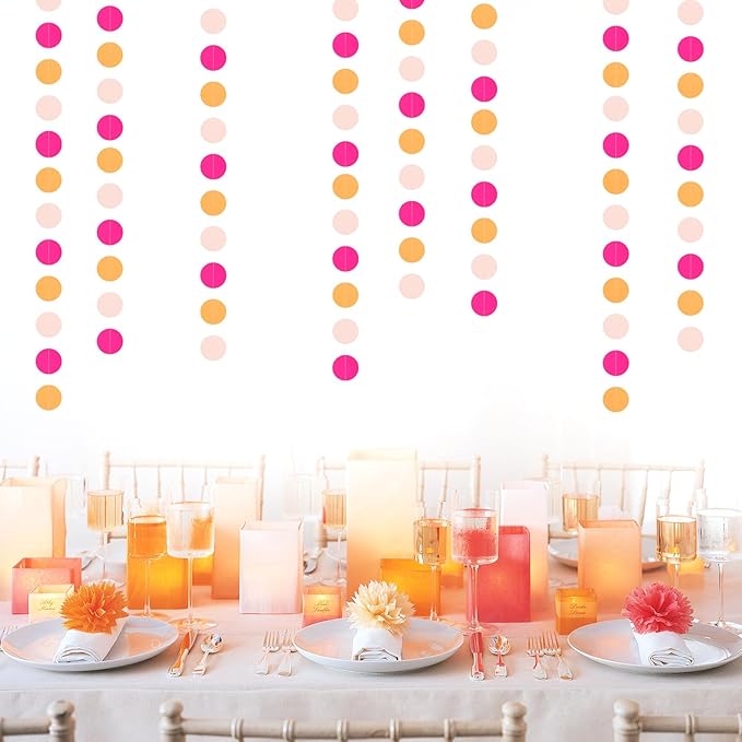 Hot-Pink Burnt-Orange Fall Party-Decorations Garland - 64Ft Birthday Baby Shower Paper Streamers Banner,Sunset Autumn Thanksgiving Bridal Wedding Graduation Backdrop Decor Ouruola