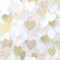White-Gold Champagne Bachelorette Party Decorations - 52Ft Birthday Heart Hanging Paper Streamers-Garland Banner,Engagement Wedding Neutral Baby Bridal Shower Supplies Decor Ouruola