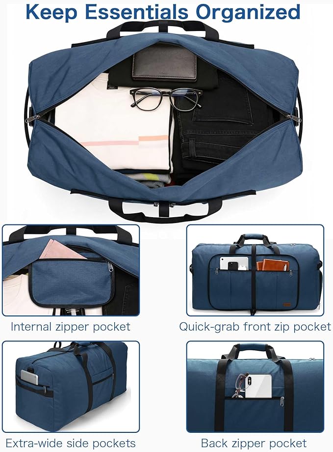 100L Travel Duffle Bag for Men, Urtala 32” Large Duffle Bag for Traveling with Shoe Compartment, Foldable Travel Duffel Bag for Men Women Waterproof & Tear Resistant (Dark Blue, EXTRA LARGE, 100L)