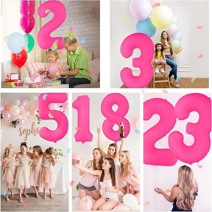 Fluorescent Rose Red Number Balloon 40 inch Giant Foil Helium Balloons Pink Number 3 Balloon for 3rd Birthday Party Decorations