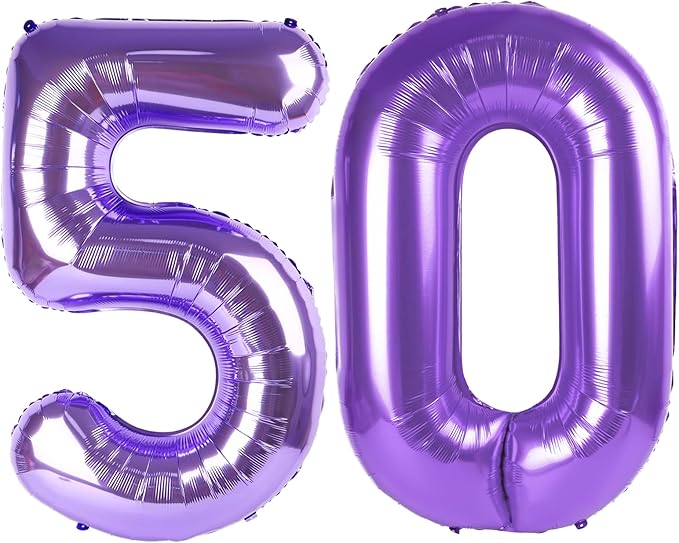 Purple Number 50 Balloon 40 inch, 50 Number Balloons, 50th Purple Birthday Decorations, 50 Year Old Girls Boys Party Supplies