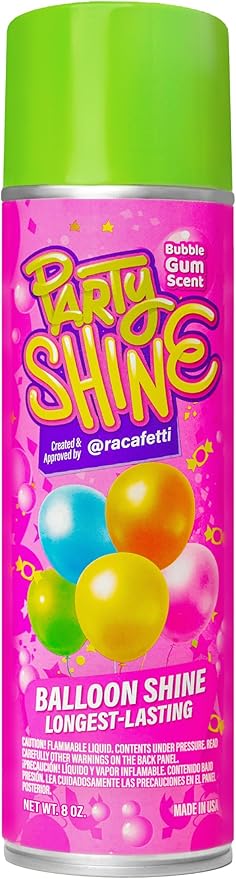Party Shine Bubble Gum Balloon Shine Spray, Silicone Spray for Latex Balloons, Sweet Bubble Gum Scent, Waterproof, Non-Slip Formula, Balloon Spray Shine Perfect for Party Decorations, 8oz (1 Pack)