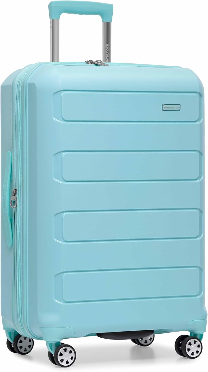 Traveler's Choice Pagosa Hardshell Expandable Luggage with Spinner Wheels, Baby Blue, 26-Inch Medium