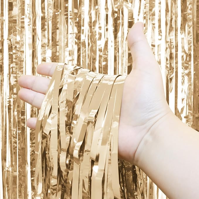 Homiest 6 Pack Champagne Tinsel Backdrop, 3.3x6.6 FT Metallic Tinsel Foil Fringe Curtains Party Decorations, Birthday Door Streamers for Baby Shower Wedding, Photo Booth Props Background Wall Decor