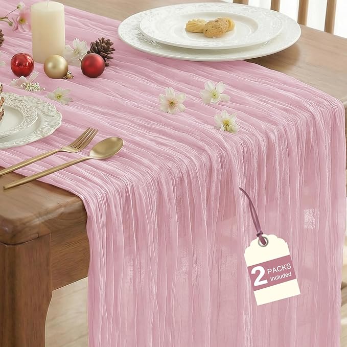 IVAPUPU 2 Pcs Cheesecloth Table Runner - 10ft Pink Easter Spring Boho Gauze Cheese Cloth Table Runners for Baby Shower Decoration Wedding Party Summer Garden Decor