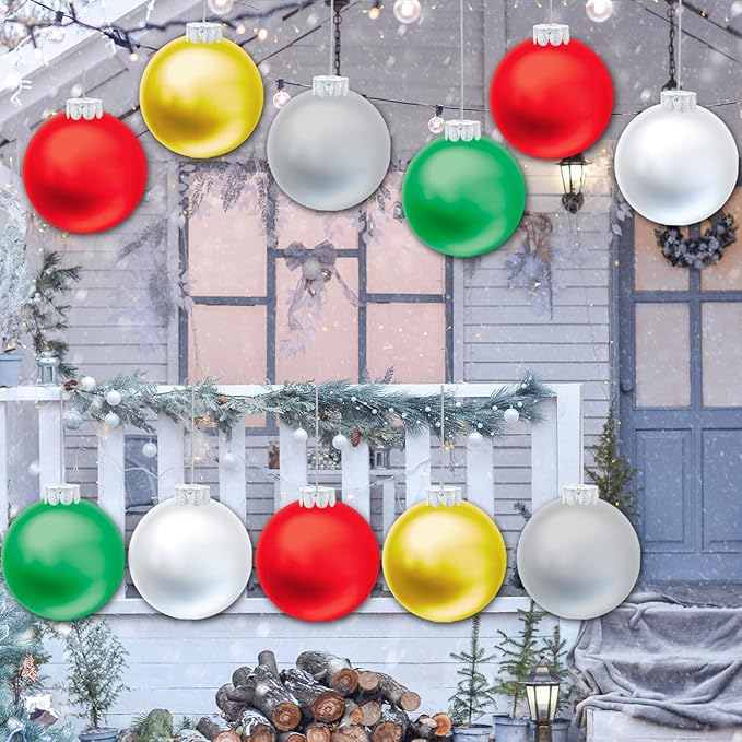 20 PCS Outdoor Christmas Decorations, 11 Inch Large Inflatable Balls, Ornaments for Front Door Yard, With Pump for New Year Festive (Red, Green, White, Gold, Silver)