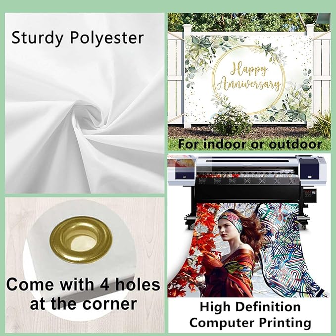 Sensfun 7x5ft Happy Anniversary Backdrop Sage Green Eucalyptus Wedding Anniversary Party Decorations Greenery Marriage Memorial Day Cheers to 10 Years 25th 40th 50th Wedding Day Banner
