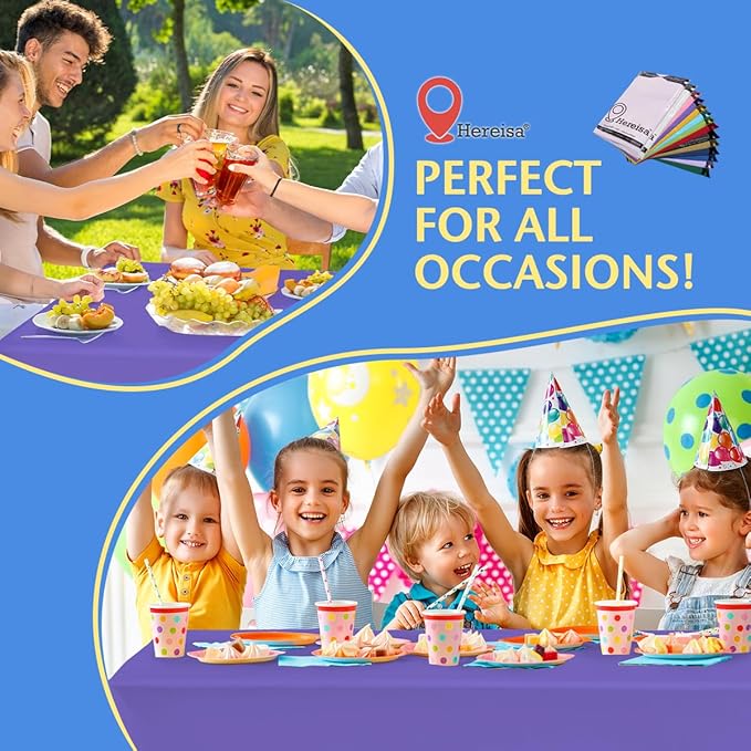 8-Count Purple Disposable Plastic Tablecloths Rectangle 54x108 Inch - Extra Long Waterproof Banquet Table Covers for Parties & Catering