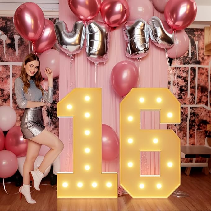 imprsv 4FT Marquee Numbers 16th Birthday Decorations for Girls Boys, Large Light Up Numbers 16th Birthday Women Foam Board Anniversary Party Decorations Arch Kit (DIY)