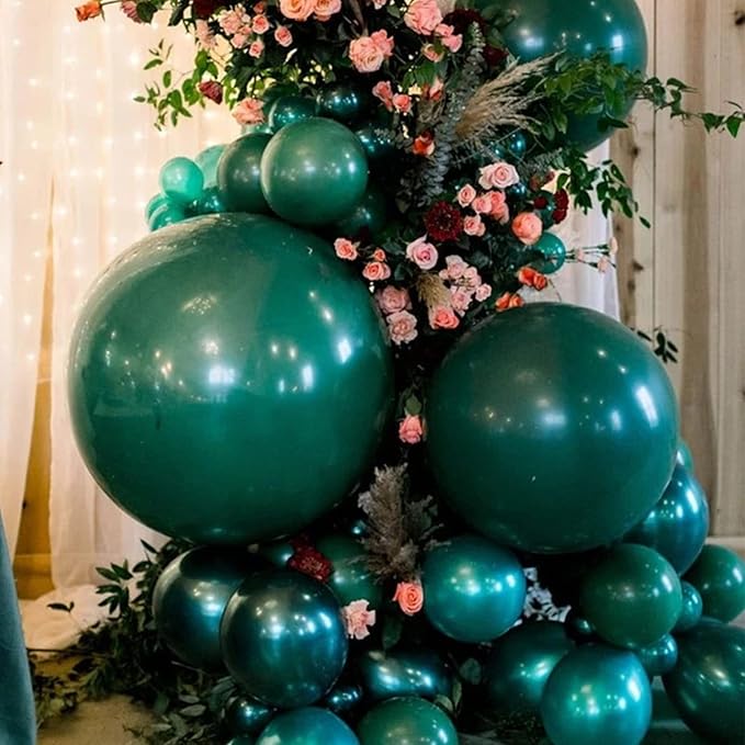 130pcs Dark Green Balloons Different Sizes 18" 12" 10" 5" Hunter Green Balloons for Birthday Dinosaur Baby Shower St. Patrick's Day Summer Jungle Forest Safari Party Decorations
