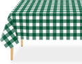 QIKSION Green Gingham Tablecloth Disposable 2 Pack, 54 x 108 Inch Green and White Checkered Table Cloth for Camping, Birthday, Masters Golf Party Supplies, Rectangle, Plastic Table Cover
