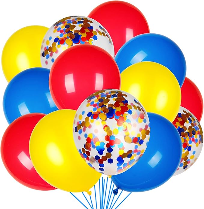 Red Yellow and Blue Latex Balloons with Confetti Balloons for Paw Party Decorations Carnival Circus Birthday Party(80 Packs)