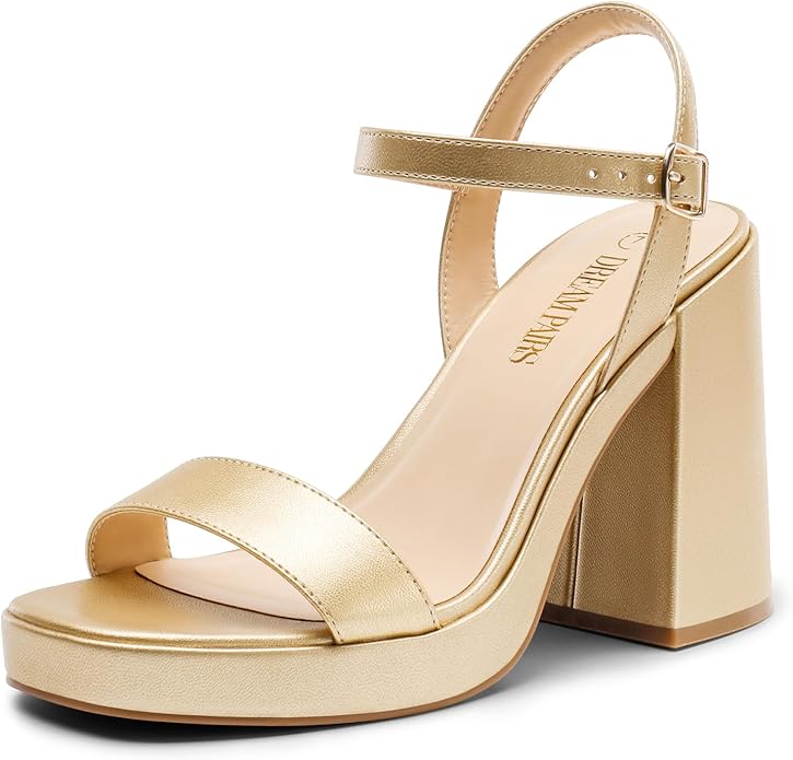 DREAM PAIRS Heels for Women Block Chunky Platform High Heels Open Toe Fashion Wedding Party Evening Prom Dance Ankle Strap Dress Pump Sandals Shoes