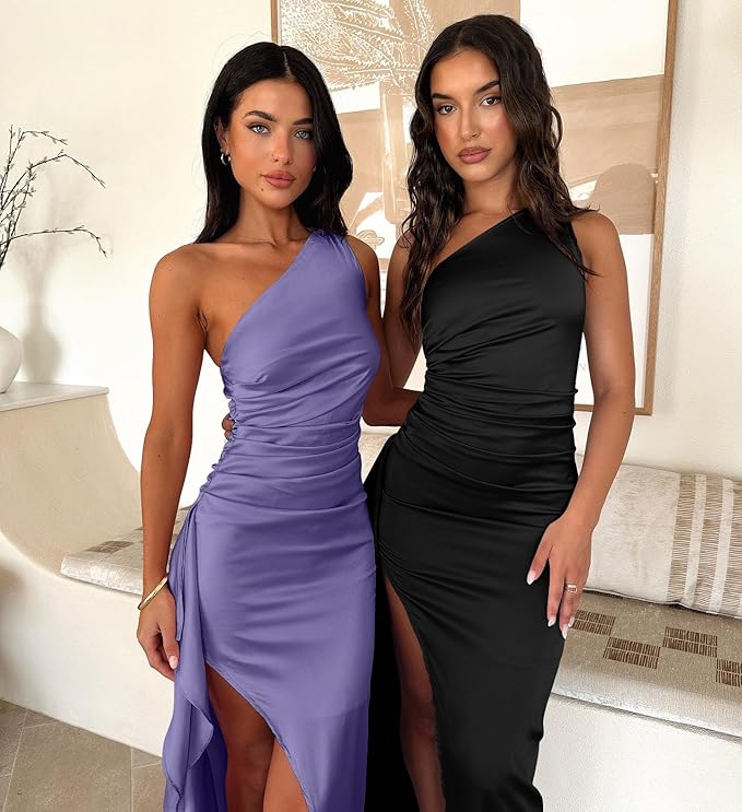 Memoriesea Women's Sexy One Shoulder High Split Cocktail Wedding Party Maxi Dress