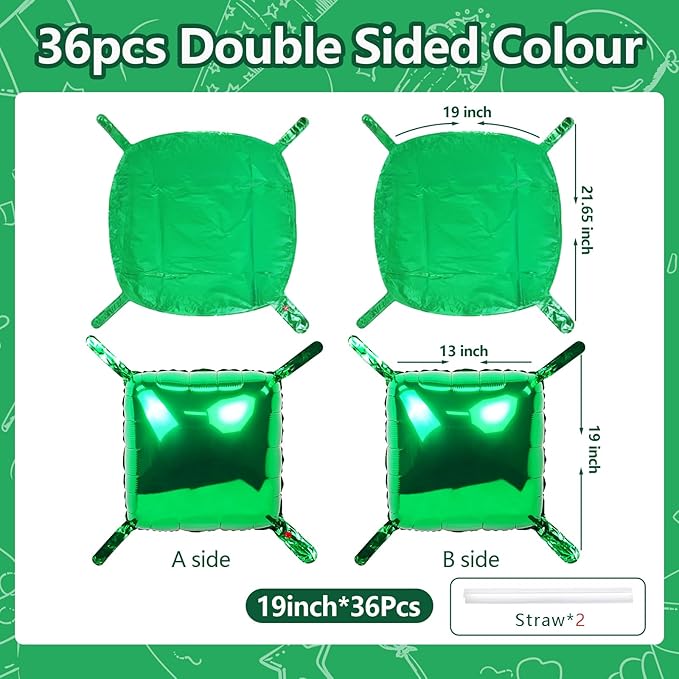 NISOCY 36PCS Green Square Foil Balloons Wall Backdrop Double Sided Green Christmas Balloons Tunnel Arch Kit for Baby Shower Birthday Anniversary Summer Party Decoration
