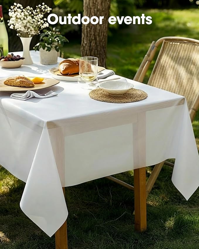Pureegg Plastic Table Cloth Disposable 8 Pack, 54 x 108 Inch Table Cloths, Party, Picnic, Wedding, Decorative Tablecloths, Rectangle, White Plastic Cover, Leakproof & Sturdy, White