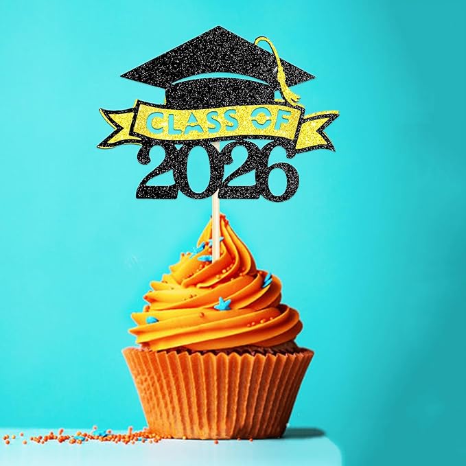 24 Pack 2026 Congrats Grad Cupcake Toppers Set, Graduation Cupcake Decor, Class of 2026 Cupcake Picks for Senior High School College Grad Party Decorations Supplies(Black with Green) A