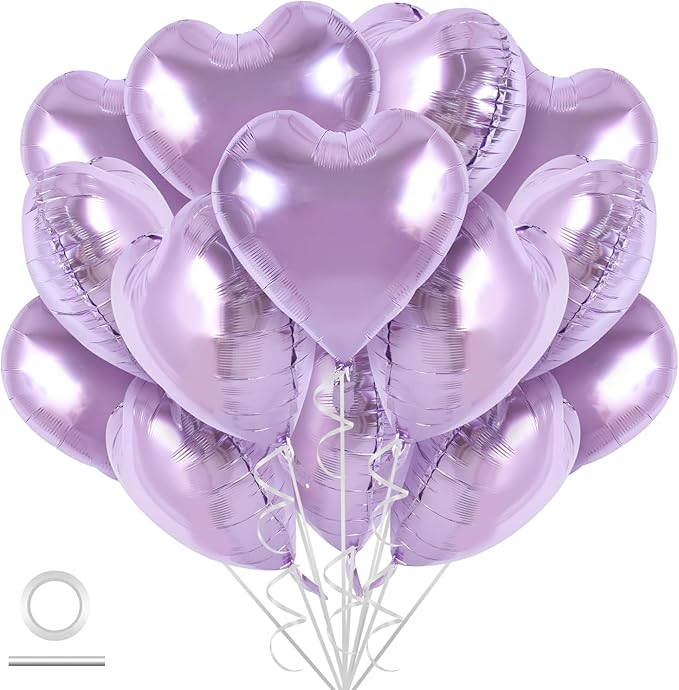 TONIFUL 30Pcs 18 Inch Purple Heart Balloons Purple Heart Shape Foil Mylar Balloons Decoration for Birthday Valentine's Day Wedding Bridal Shower Anniversary Engagement Party Supplies