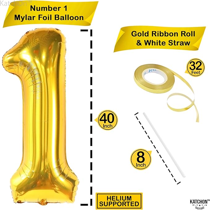 KatchOn, Gold Number 1 Balloons For First Birthday - 40 Inch | Number 1 Balloons for 1st Birthday | 1 Balloons for 1st Decorations | Gold One Balloon For Happy Anniversary Decorations