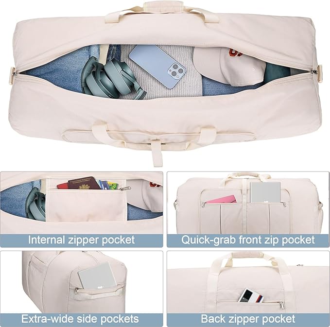 120L Travel Duffle Bag for Men and Women, Urtala 34” Large Duffle Bag for Traveling with Shoe Compartment, Foldable Duffel Bag Water & Tear Resistant (Beige)