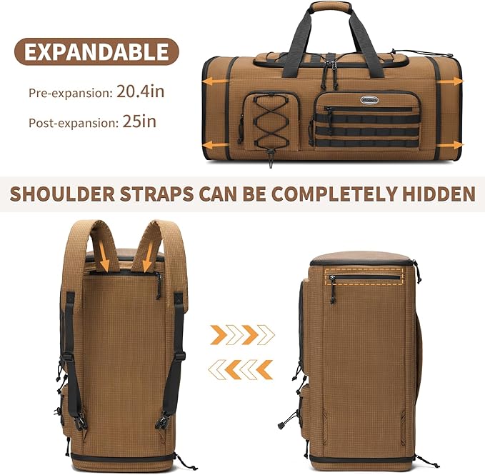 Bosstin Gym Bag for Men & Women,45L Travel Duffle Sports Duffel Bag Gym Weekender Overnight Backpack with Shoe Compartment (CAMEL CHECKERED)