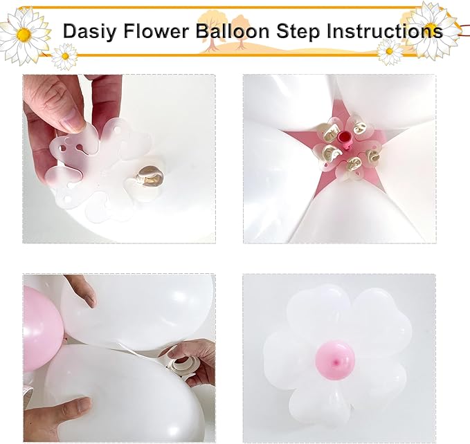Daisy Balloon Garland Pink Blush Pastel Orange White Balloons with Flower Clips Rose Gold Confetti Balloon Arch Kit for Boho Daisy Baby Shower Party Decorations