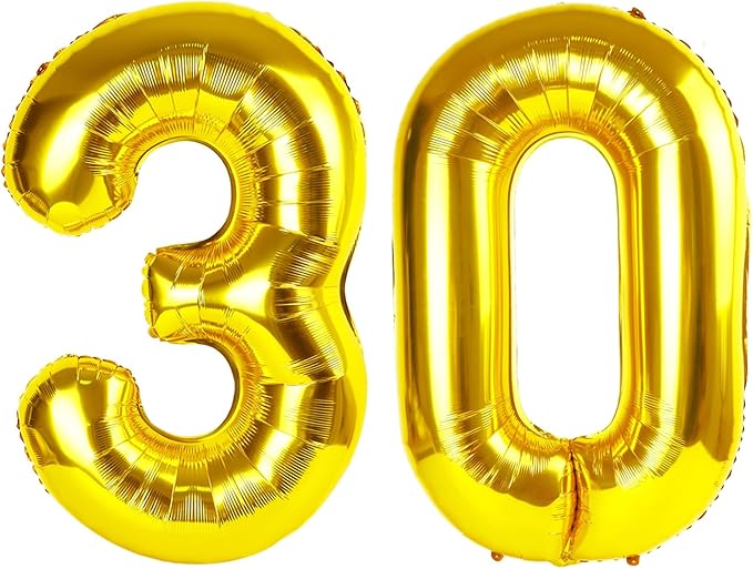 Gold Mylar Number 30 Balloon 40 inch, Number 30th Birthday Balloon for Men Women, Gold Foil Balloon for 30 Birthday Party, Anniversary Celebration Number Balloons Decorations