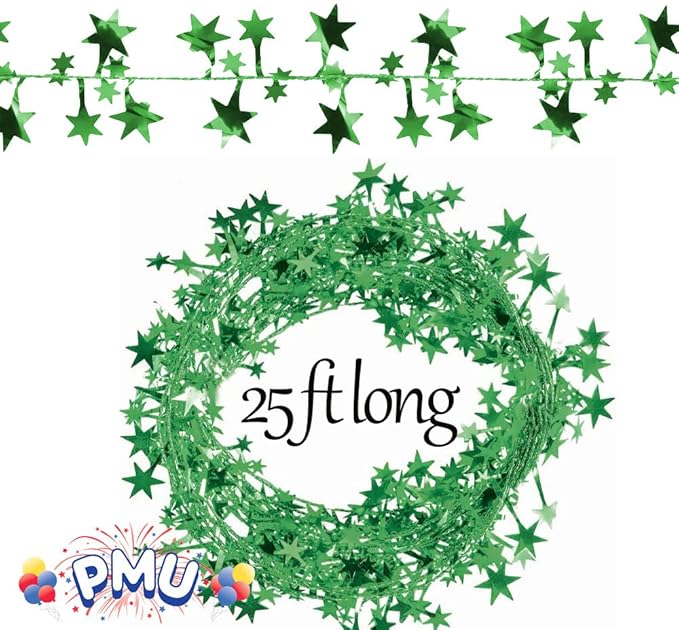 PMU 75 Ft Star Wire Shiny Garland Green - Halloween, Christmas Party, Wedding, Birthday, Festive Home Decoration Ornament Green (3pc-25Ft Each)