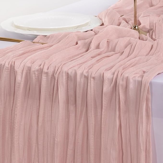Socomi 6pcs Pink Cheesecloth Table Runner Easter Spring Boho Rustic Gauze Dusty Pink Farmhouse 120 inch 10FT Cheese Cloth Runner for Wedding Party Baby Shower Birthday Home Decor
