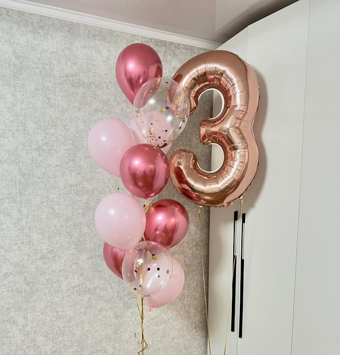 Rose Gold Number 30 Balloon 40 inch, 30 Number Balloons, 30th Birthday Decorations, 30 Year Old Women Men Rose Gold Party Supplies