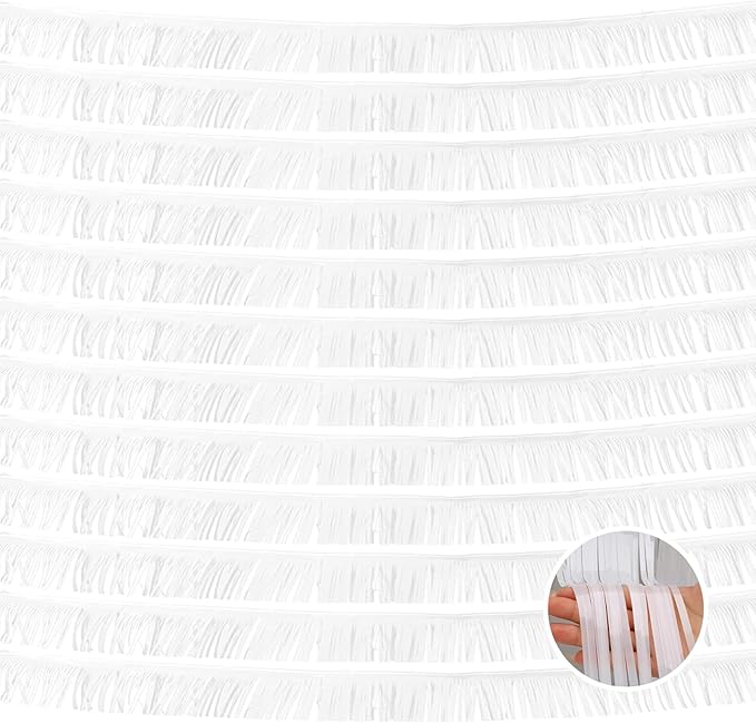 12 Pack 10 Feet Metallic Foil Fringe Garland Tinsel Streamers Banner, White Wall Hanging Tinsel Fringe Banners for Parade Floats, Wedding, Birthday, Christmas, New Year Party Decorations