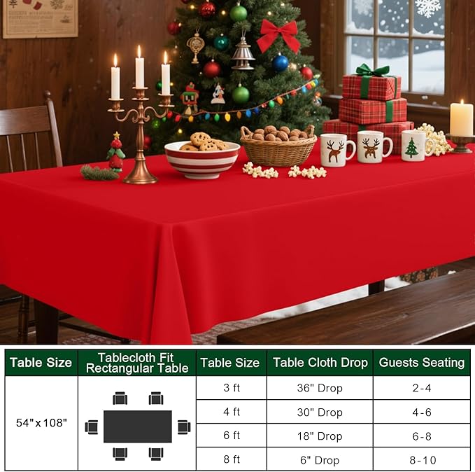 Smiry Disposable Table Cloth - 10 Pack, 54 x 108 Inch Waterproof Rectangle Tablecloths for Parties, Decorative Plastic Table Cover, Leakproof & Sturdy, Red