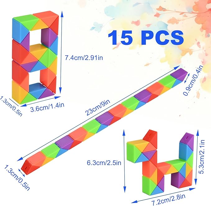 GOLDGE 40 Pack Mini Fidget Snake Cube Puzzle Toys - Party Favors & Goodie Bag Fillers, Travel Toys for Kids Ages 4-8, Rainbow Colors - Bulk Birthday & Back to School Gifts - Stocking Stuffers
