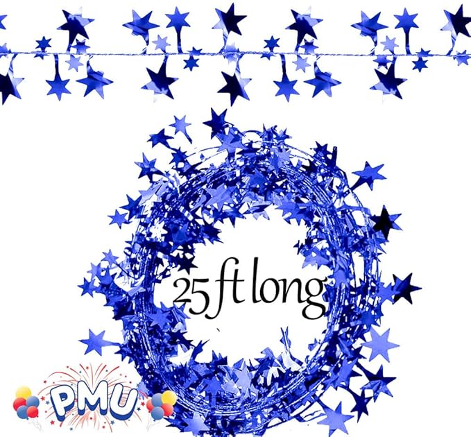 PMU 300 Ft Star Wire Shiny Garland Royal Blue - Halloween, Christmas Party, Wedding, Birthday, Festive Home Decoration Ornament Royal Blue (12pc-25Ft Each)
