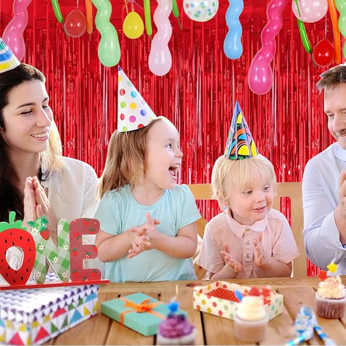 TONIFUL 2Pcs Red Metallic Tinsel Foil Fringe Curtains,Red Photo Booth Backdrop Streamer Curtain Photo Booth Props for Bachelorette Party,Birthday,Graduation,Christmas Decor(6.6ft x 9.9ft)