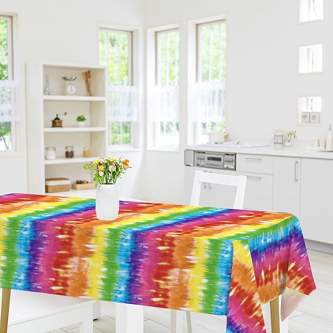 Iceyyyy 6 Pcs Tie Dye Tablecover - 54" x 108" Tie Dye Theme Rainbow Table Cloth Colorful Tablecover for Tie Dyes Themed Party Decorations