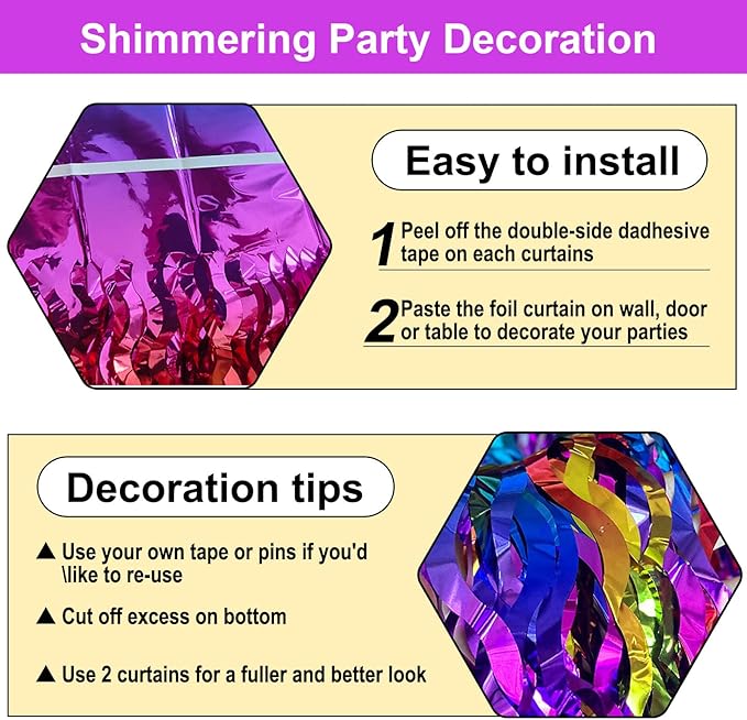 4 Pack Rainbow Wave Foil Fringe Curtain Backdrop, 3.28Ft x 8.2Ft Metallic Tinsel Foil Fringe Streamer Curtains for Photo Booth, Mother's Day, Easter, Birthday, Wedding Party Decoration