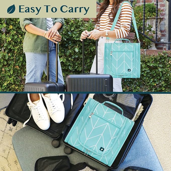 PAVILIA Extra Large Toiletry Bag Travel Bag for Women Men, Hanging Cosmetic Organizer, Water Resistant Makeup Bag for Accessories Toiletries, Travel Essentials Kit (Teal Chevron)
